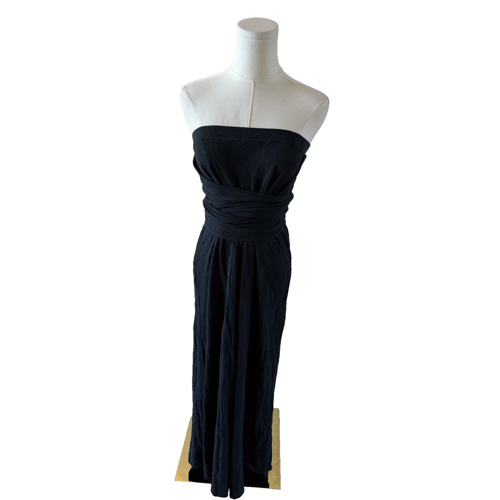 Free People FP Beach Boho Cotton Hemp Black Wrap Maxi Dress Resort Sz Small